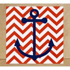 Anchor Navy & Red Chevron Nautical Nursery Baby Room Pirate Beach Wall Art Home